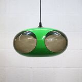 Bug-eyed space age green ceiling lamp: massive Belgian UFO light, 1970s.