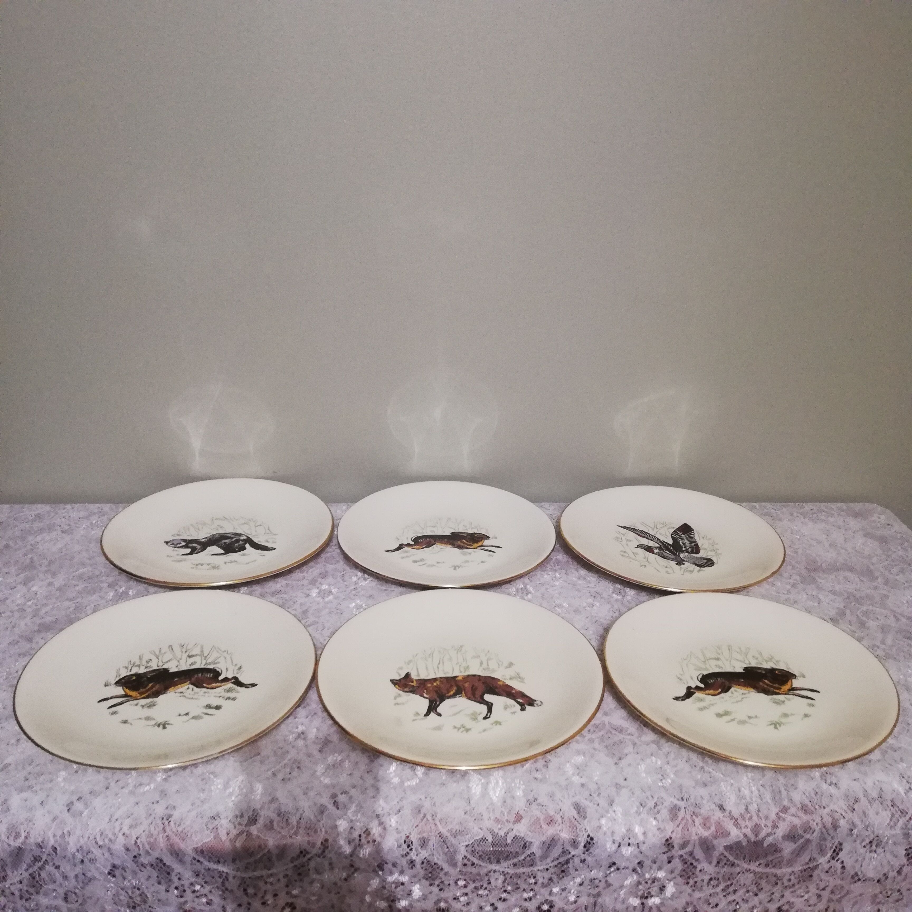 6 assiettes plates Gien Marly "animaux des forêts"