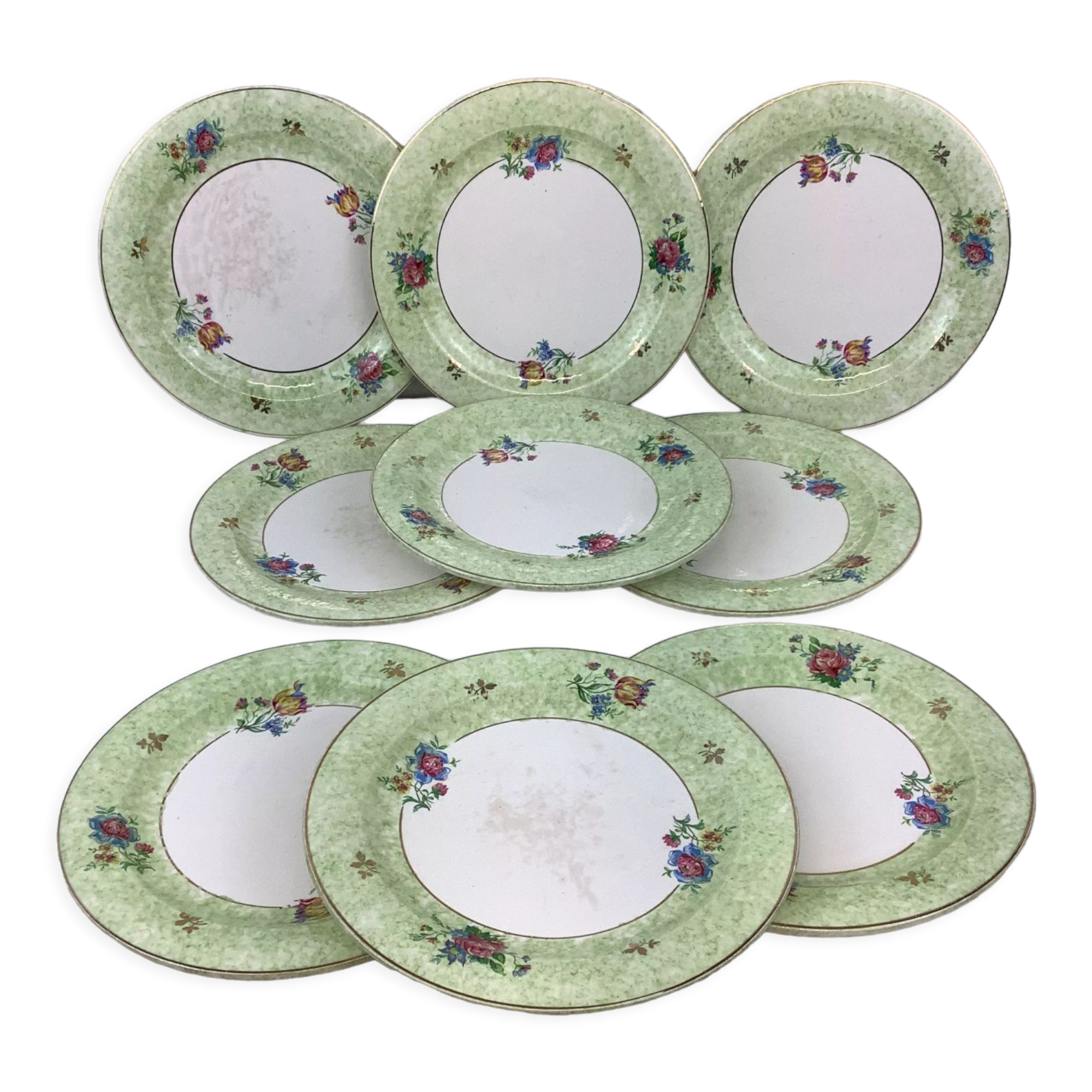 9 Dessert plates spring décor made in france Salins