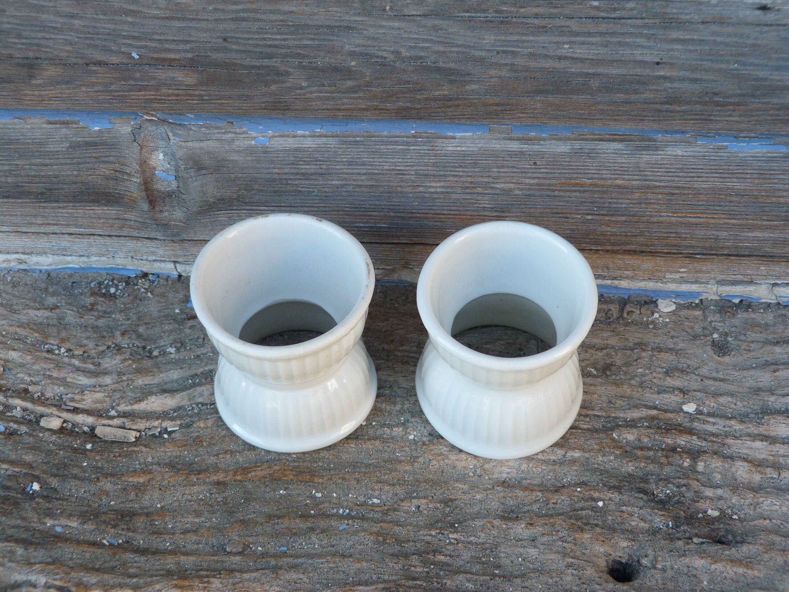 Set of 2 old white ceramic shells duckling countryside