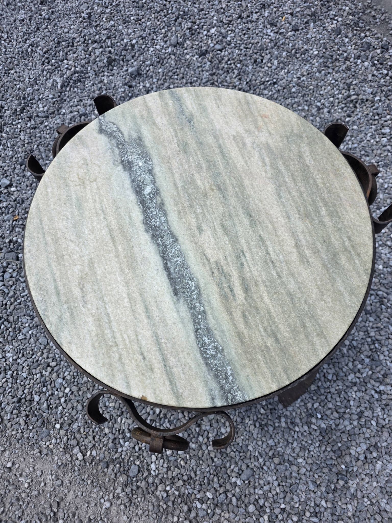 Wrought iron and marble coffee table, Jean Maurice Rothschild, circa 1950.