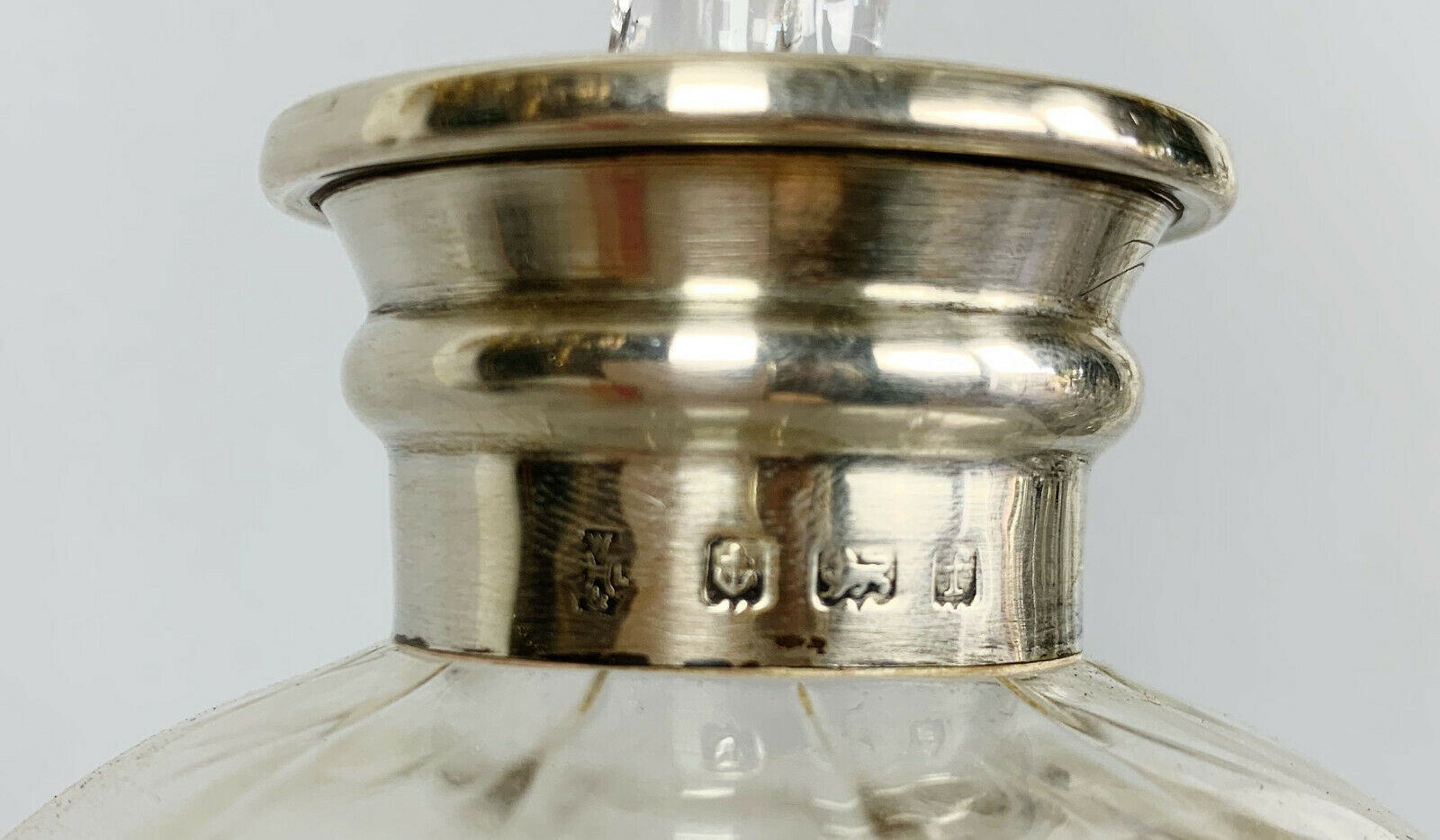 Blown glass carafe and silver frame