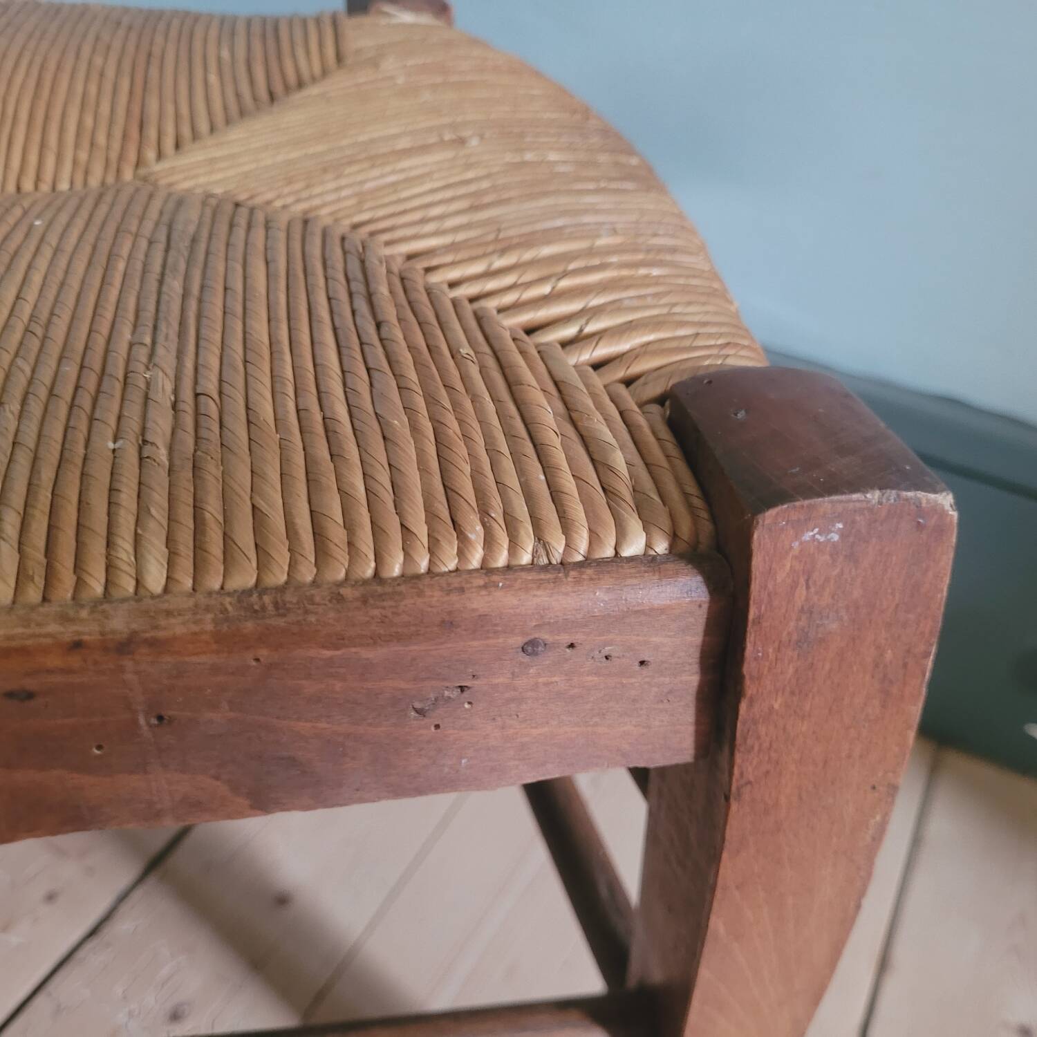 40s wooden and straw stool