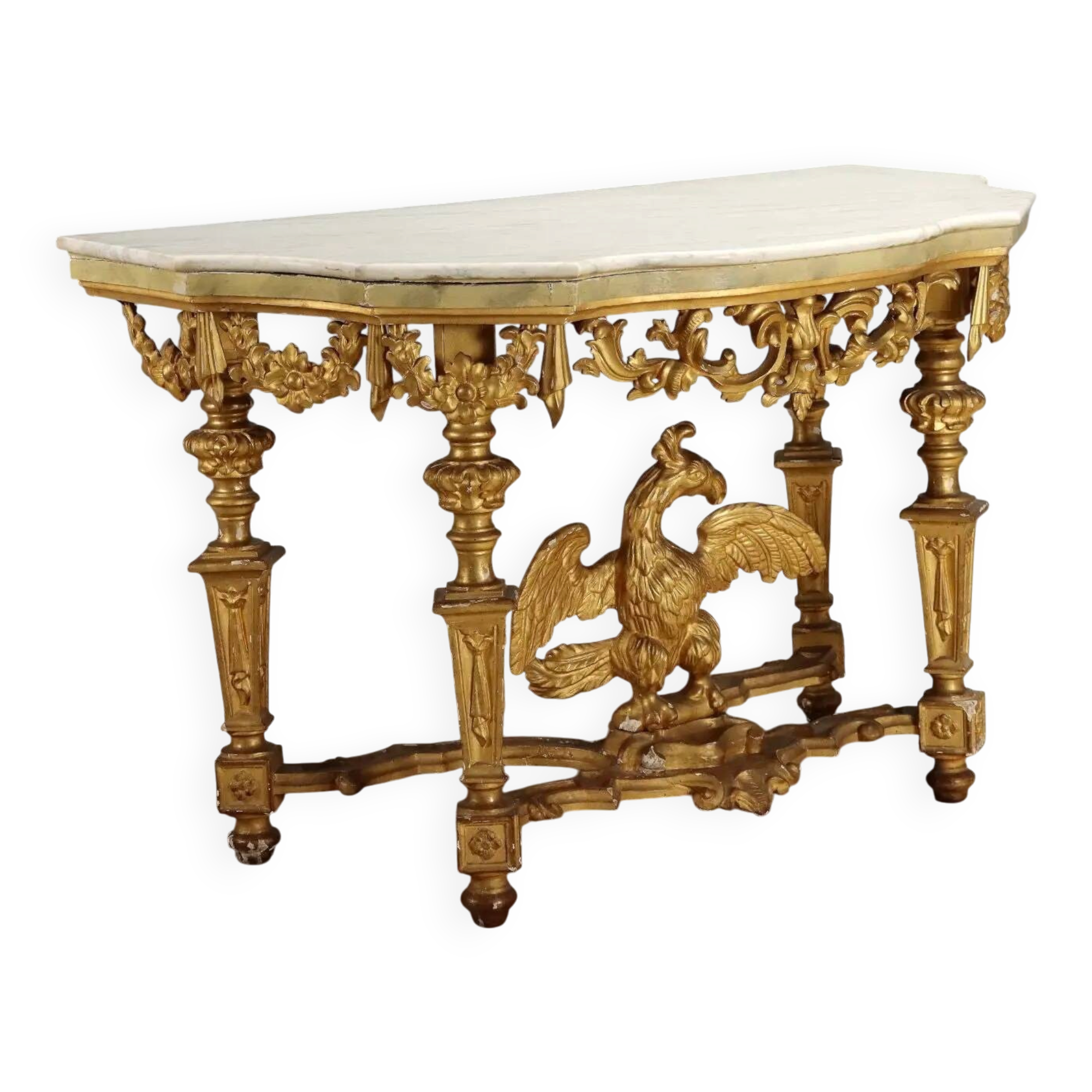Console ancienne éclectique en bois sculpté et doré, Italie, XIXe siècle