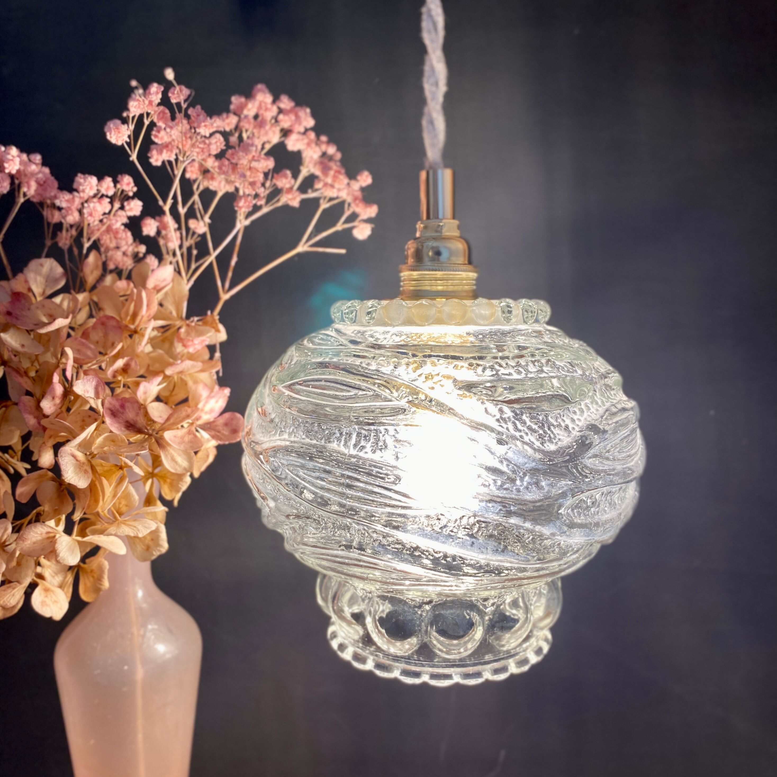 Vintage molded glass globe pendant light