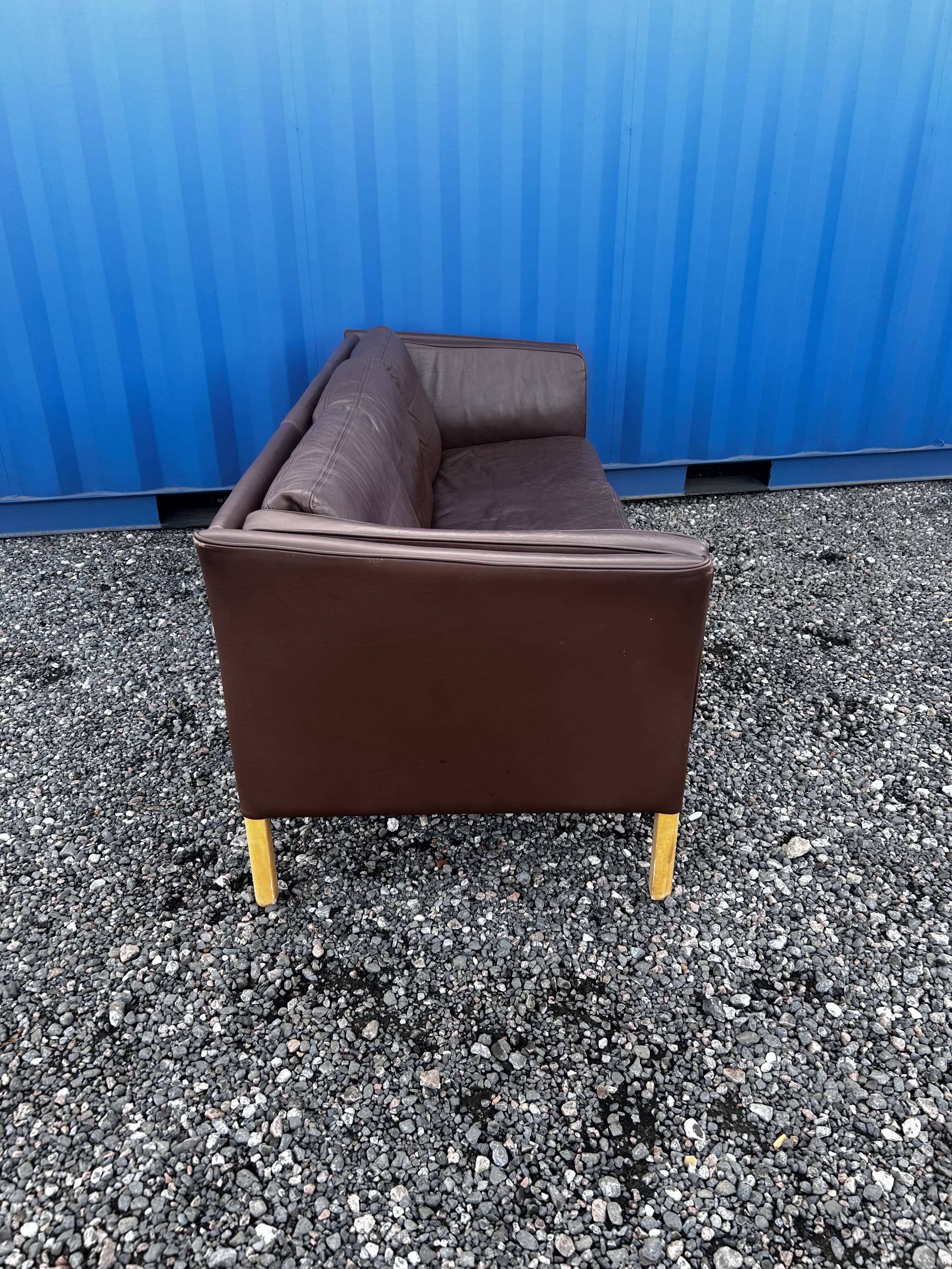 Danish three seater brown leather sofa 1970s