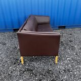Danish three seater brown leather sofa 1970s
