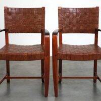 Set of 2 Schuitema design shaker chairs with seat and back in woven leather