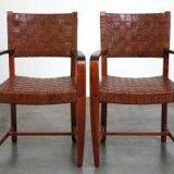 Set of 2 Schuitema design shaker chairs with seat and back in woven leather