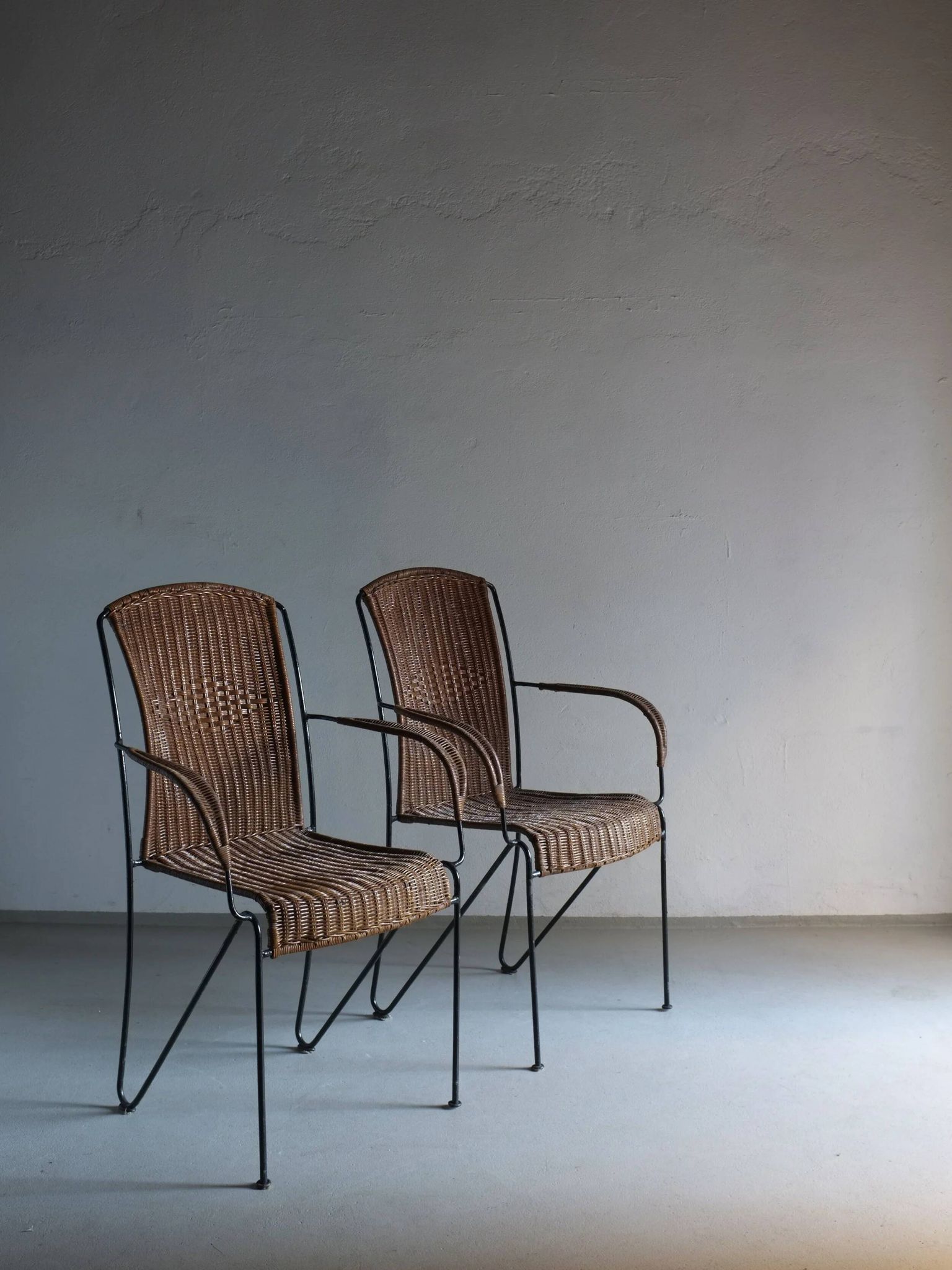 4 Frederick Weinberg wicker iron chairs | 1960s