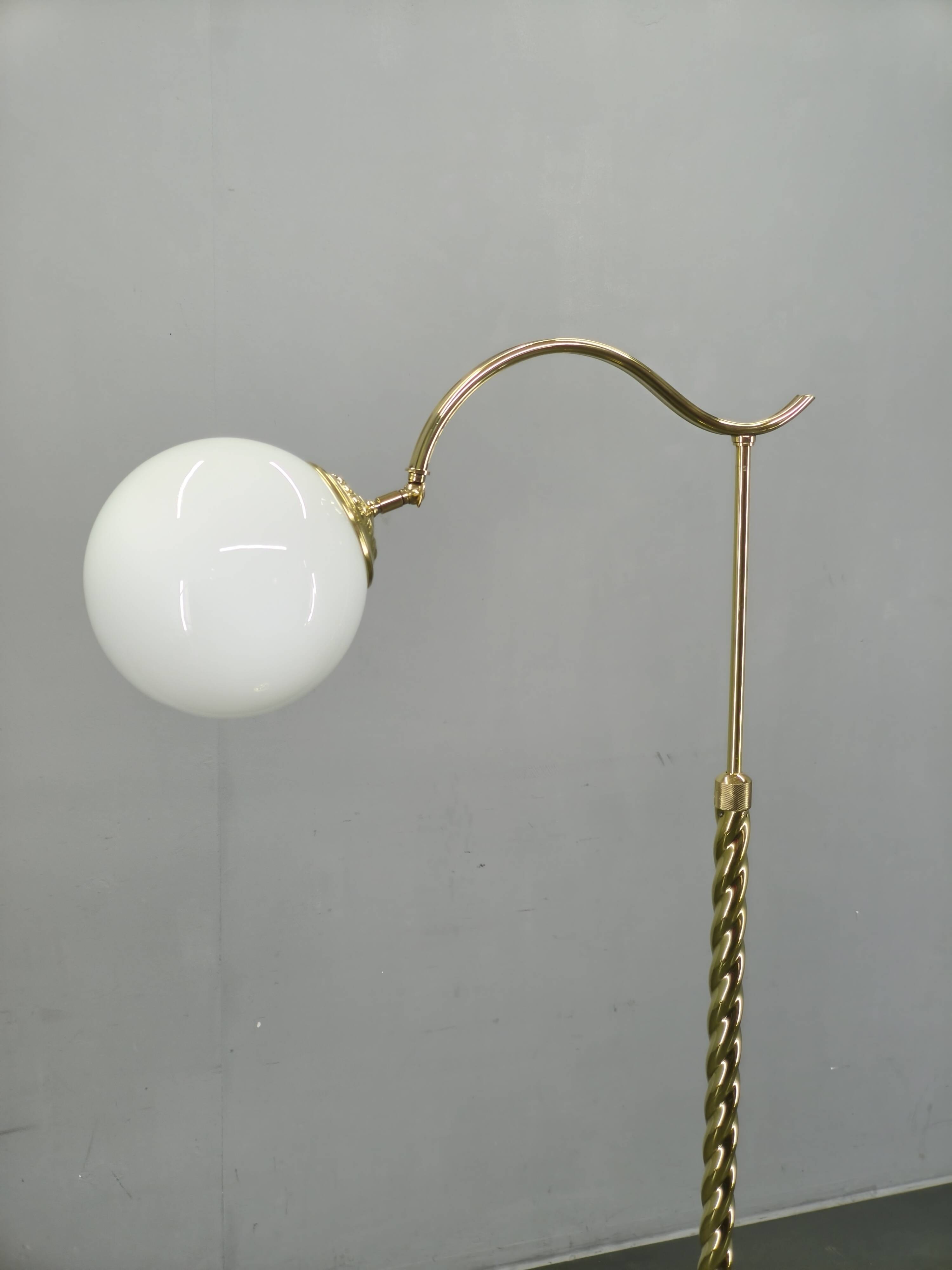 Italian Art Deco Brass Floor Lamp with Glass Globe, 1930s