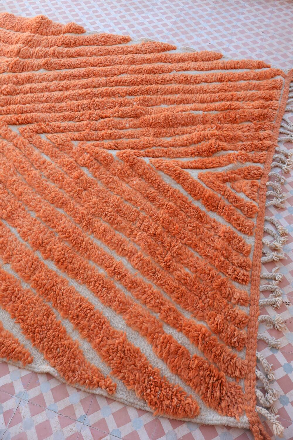 Modern peach orange blessed ouarain Berber rug