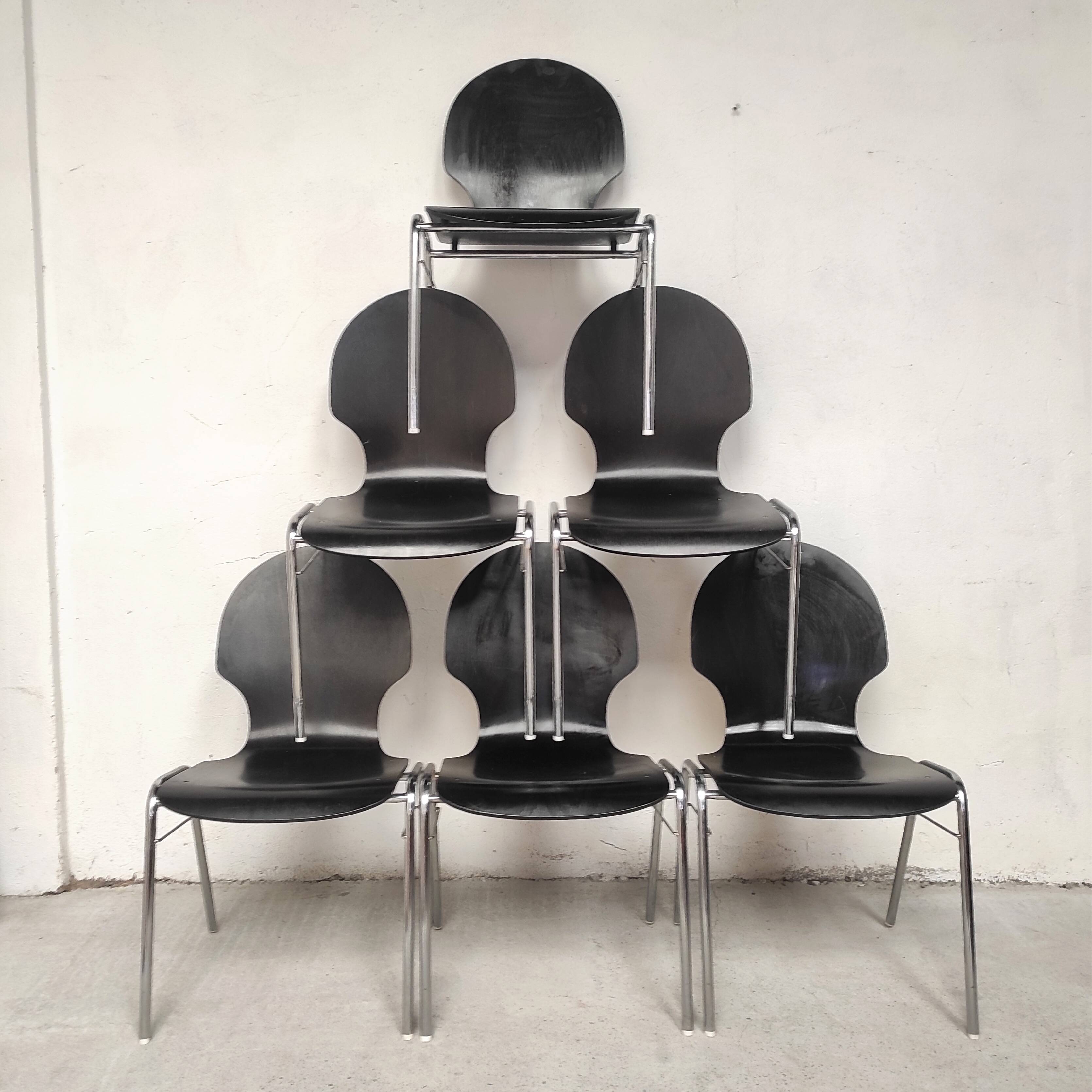6 chaises plywood et chrome