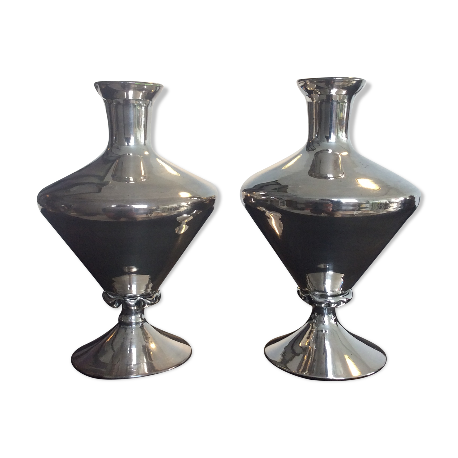 Pair of antique vases in mercurized eglomerized glass