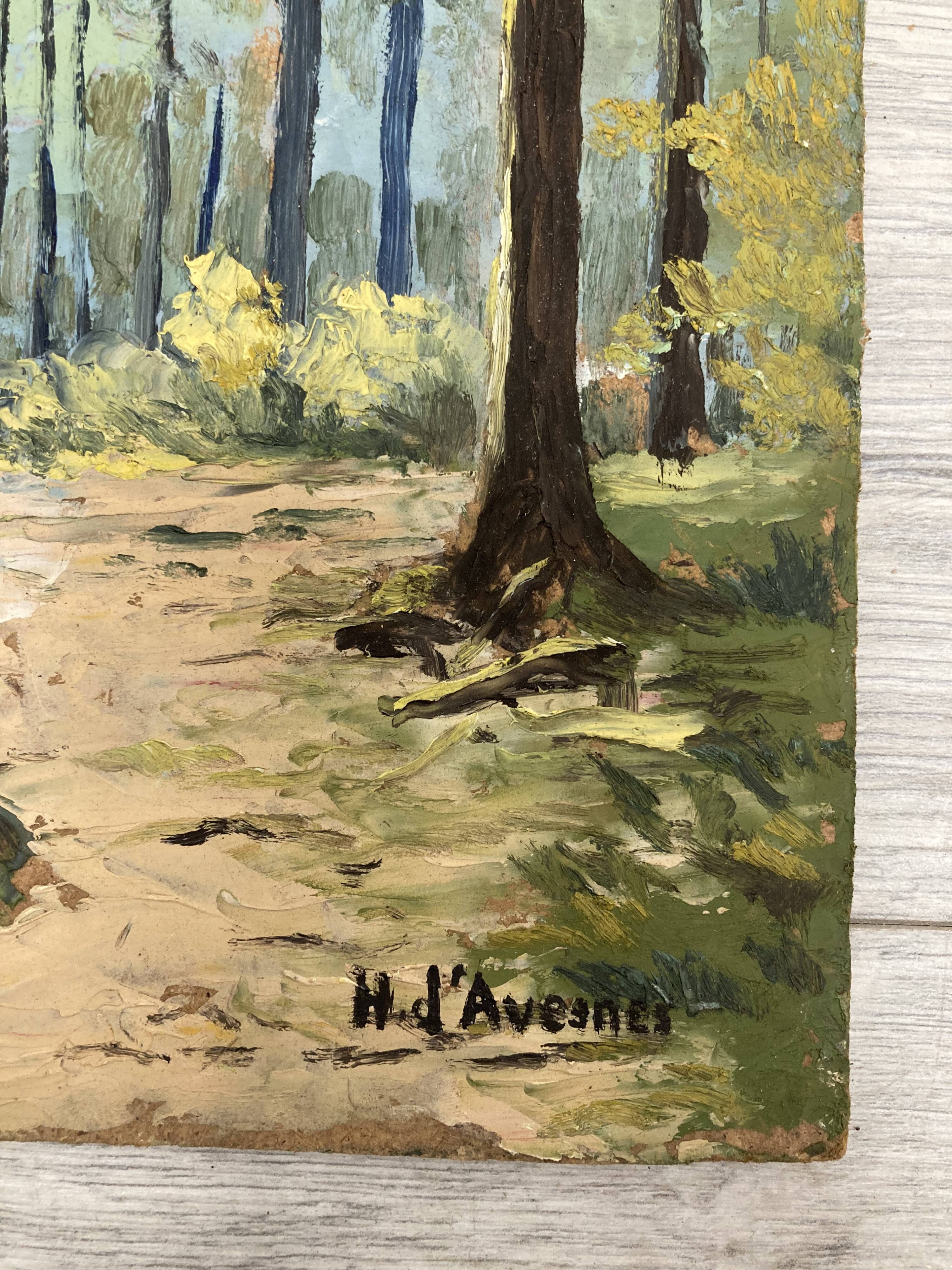 Oil on vintage wooded landscape panel