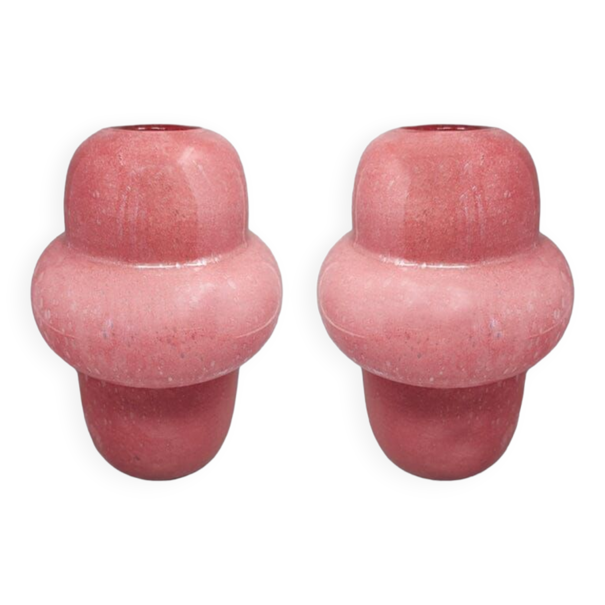 1970s Pair of Pink Vases in Murano Bubble Glass by Dogi. Made in Italy