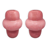 1970s Pair of Pink Vases in Murano Bubble Glass by Dogi. Made in Italy