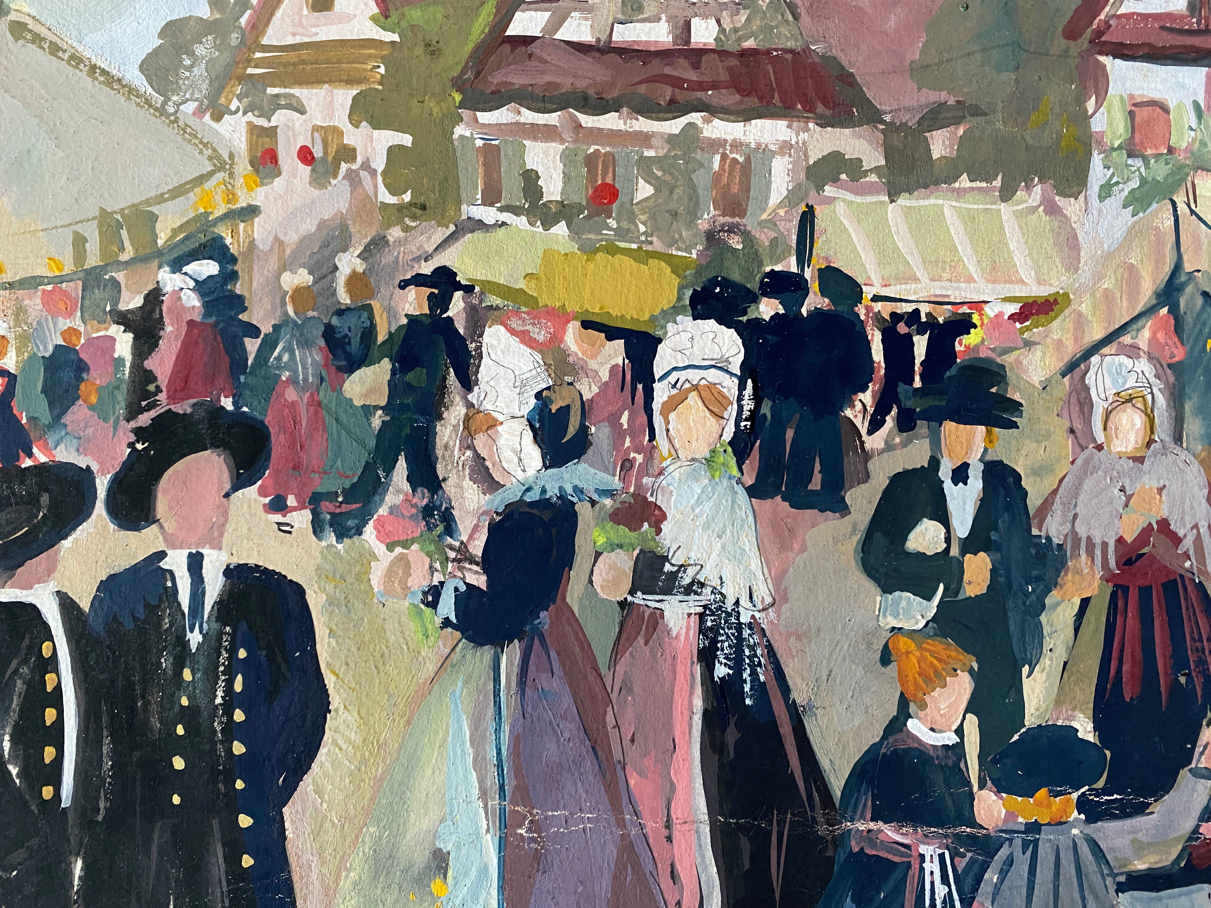 Painting "Fête alsacienne" original gouache 1928 coll. J.F. Devalliere