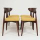 Modern Set of 4 Dining Chairs, Ochre Bouclè and Dark walnut beech wood