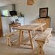 farm table and wooden benches