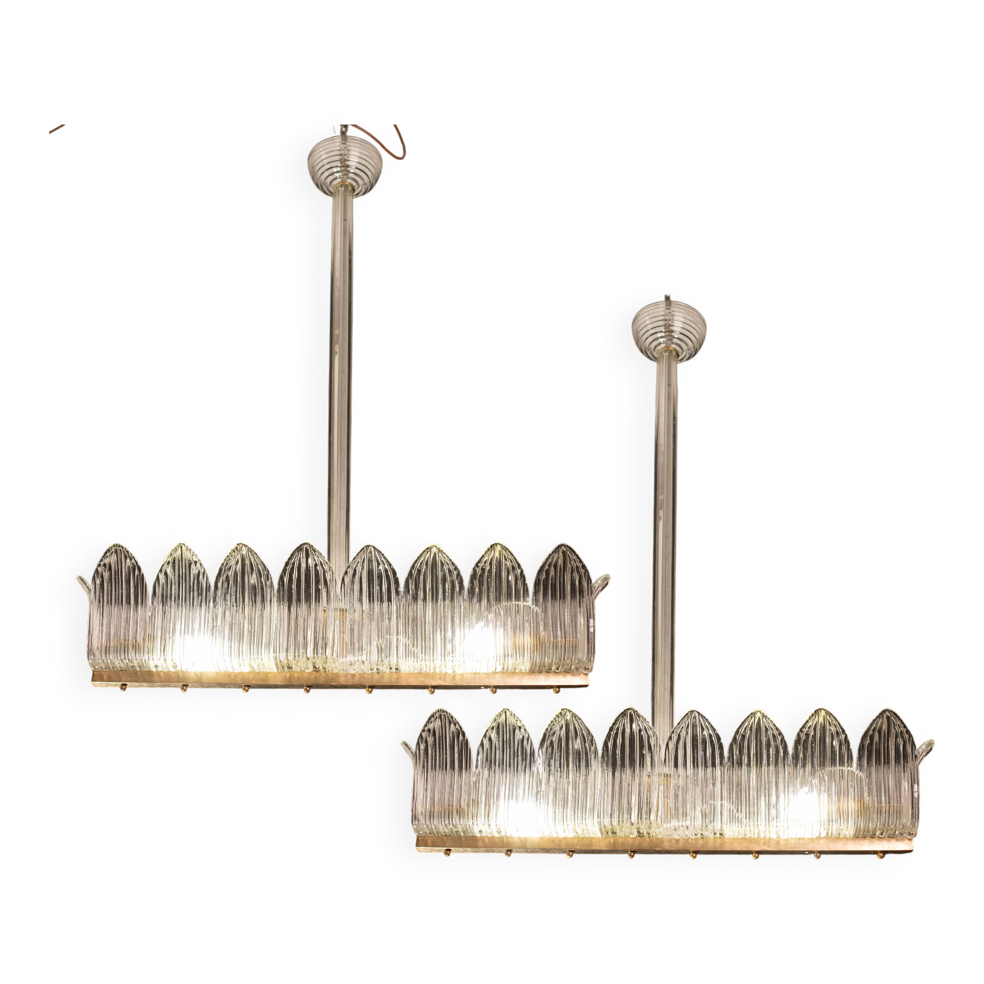 Set of 2 Luxury Large Art Decò Chandelier By Barovier e Toso, Murano Glass,