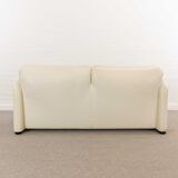 Maralunga 2-seater sofa in white leather by Vico Magistretti for Cassina
