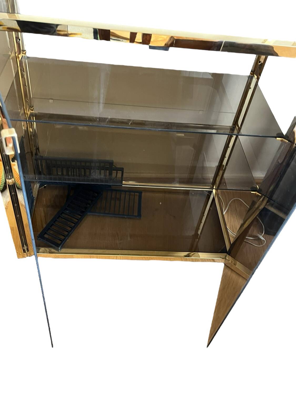 Brass and smoked glass shelf 1970s