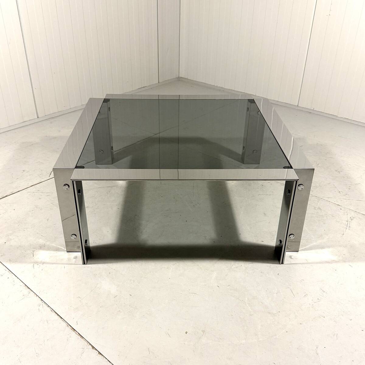 Chrome plated & smoked glass low coffee table 1960’s