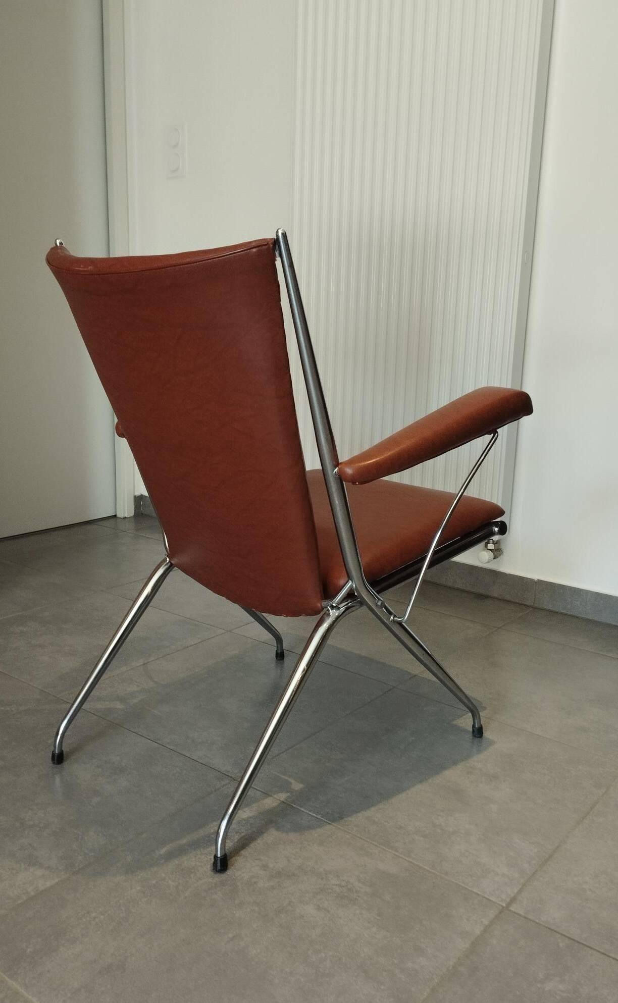 Folding chair attributed to A. Monpoix, modernist design, mid-century, vintage.