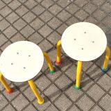 Set of 2 vintage children's stools in playful tubular metal produced by MMO Paris in 1999