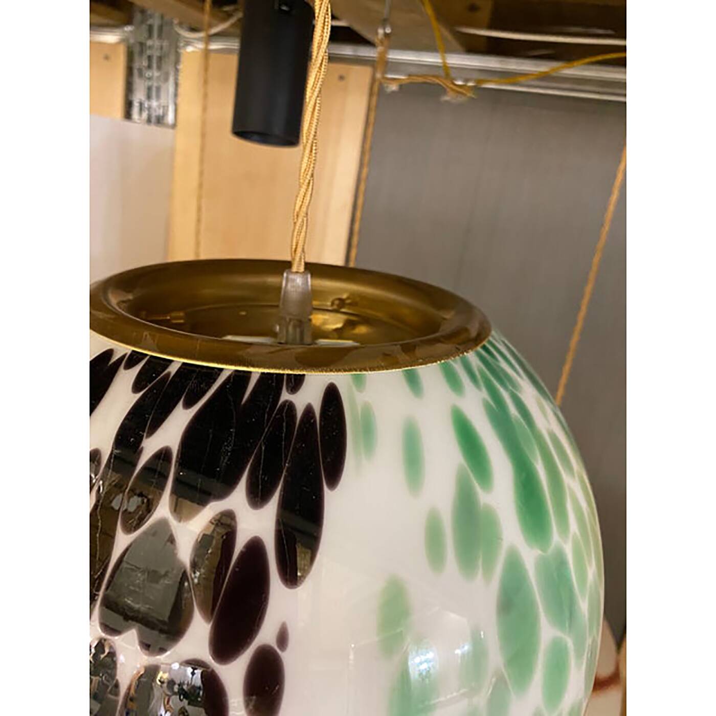 Contemporary Green and Black Murrine Sphere in Murano Glass