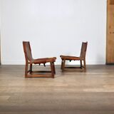 Pair of Riaza chairs in cognac leather by Paco Muñoz for Darro Gallery, Spain