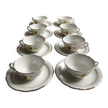Lot de 8 tasses vintage avec soucoupes gien marguerites