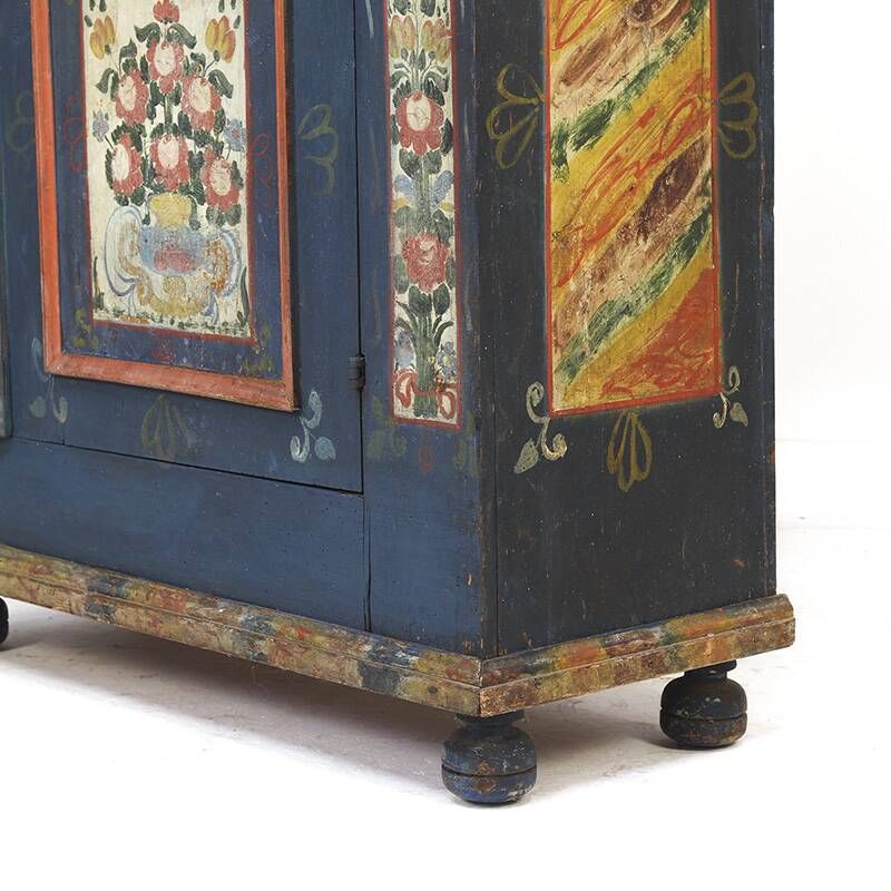 Cabinet de mariée en folk art peint antique de ferme rustique 1863