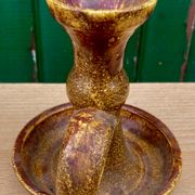 Candle holder in old earthenware signed by the 2 glued aa of the Accolay factory