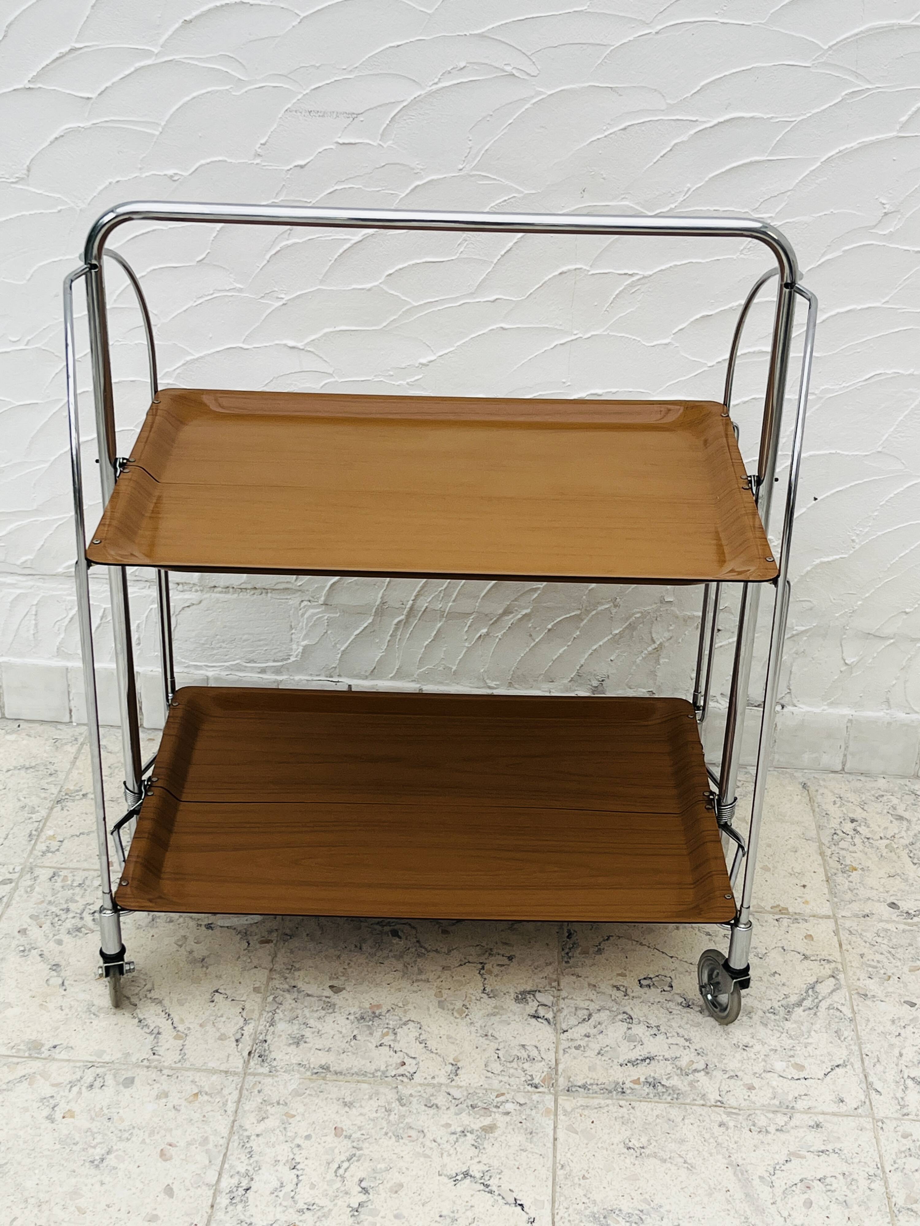 Folding table Bremshey Dinett in chrome and vintage wood