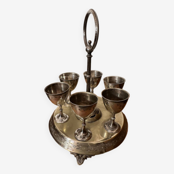 Egg Plate / Egg Display with 6 Egg Cups in Silver Metal, Late 19th Century