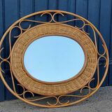70s oval rattan mirror