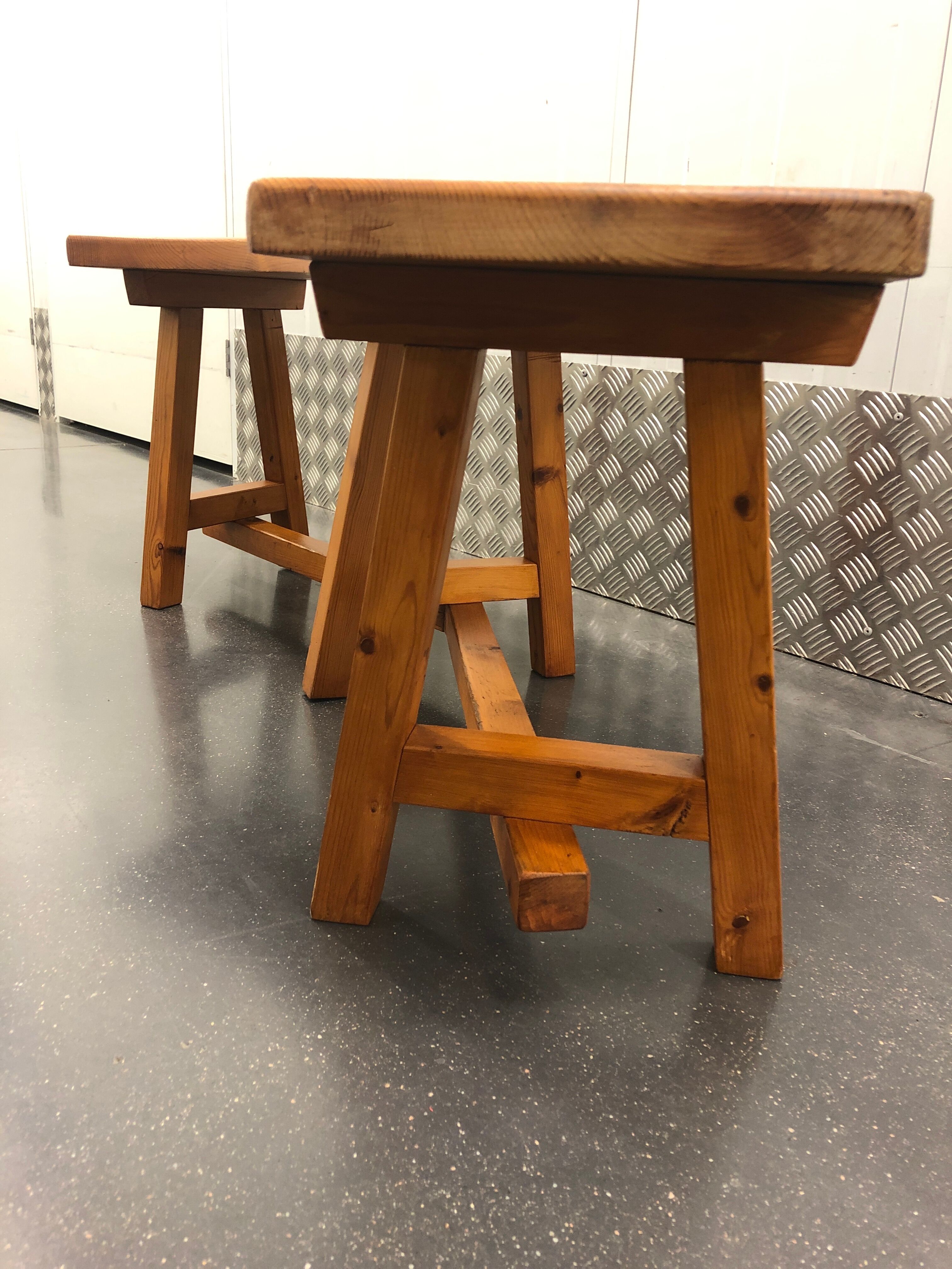 Chalet-style pine bench circa 1960