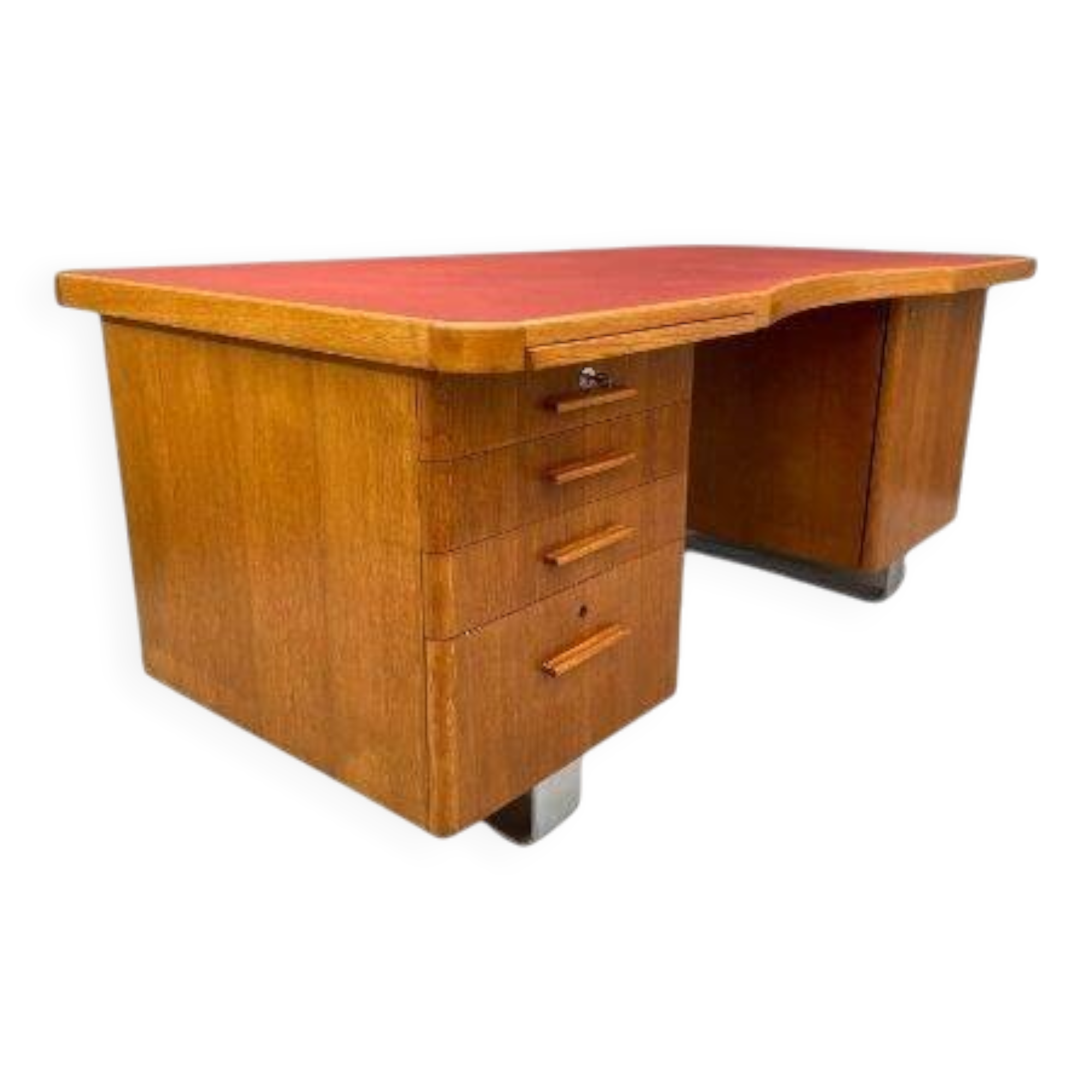 Bauhaus Walnut Writing Desk with Red Top