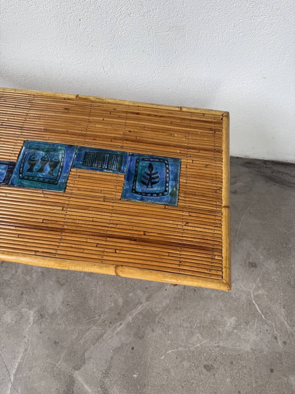 Rattan and ceramic coffee table, 60s