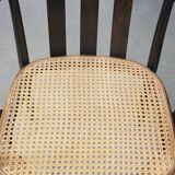 Set of 2 vintage wooden design dining/bistro chairs with woven seats