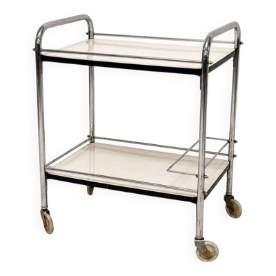 Chariot de bar vintage en chrome avec étagères en Formica blanc