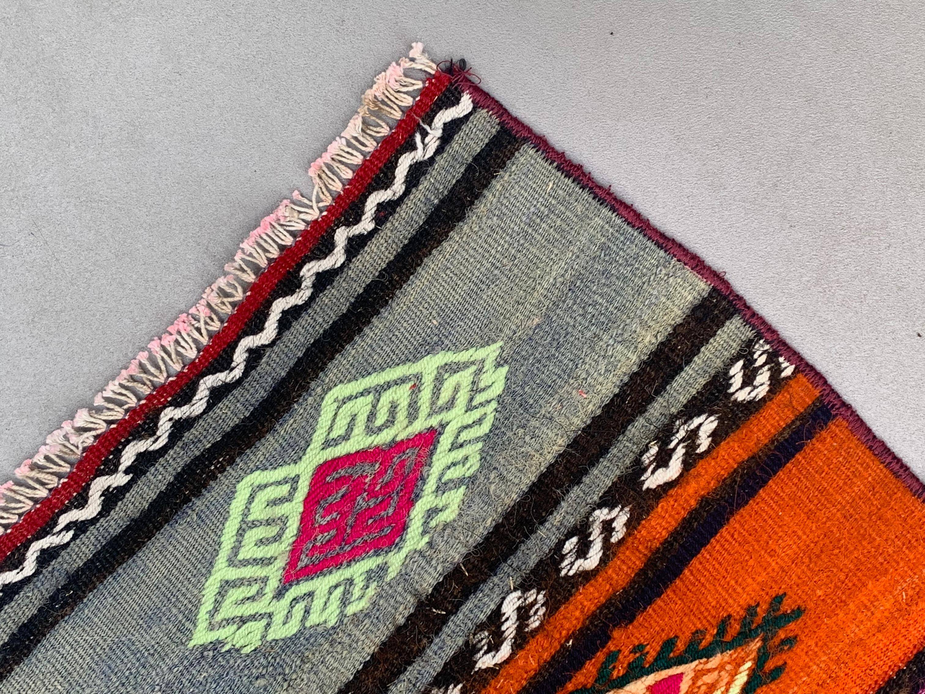 Old Turkish narrow Kilim Runner 250x44 cm shabby chic, vintage kelim