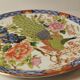 Cake tray / standing tray in white porcelain with elegant gold and blue edging