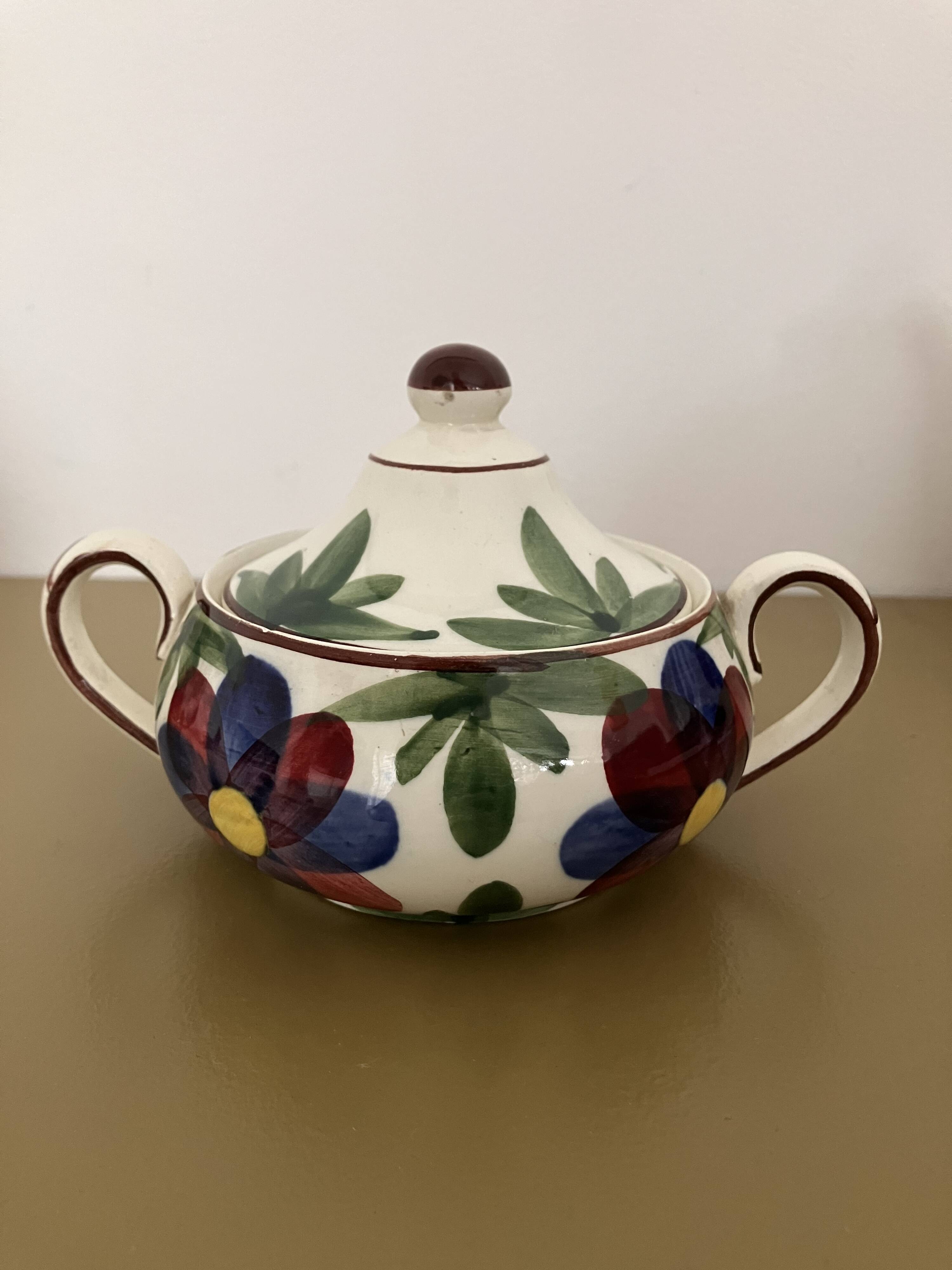 Schramberg teapot with sugar bowl and milk jug with hand-painted floral motif