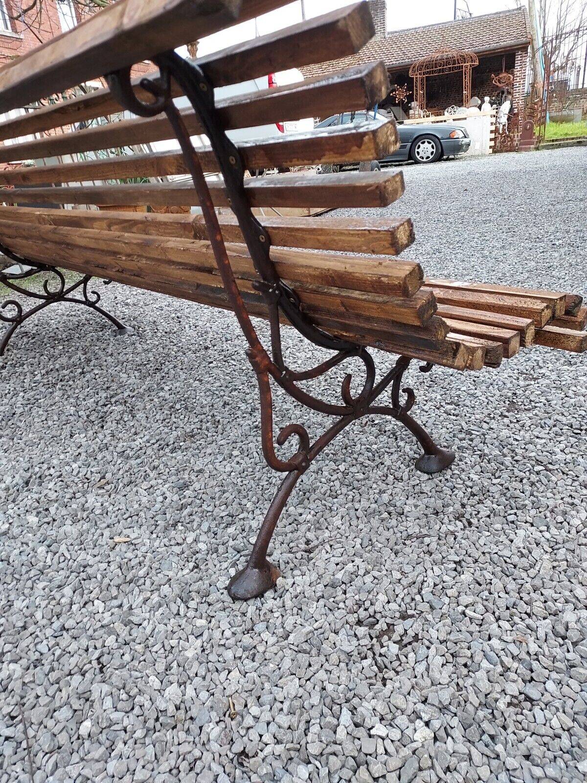 wooden garden bench with cast iron base
