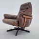 Midcentury Swivel Leather/Wood Armchair Göte Möbler Nässjö, Sweden, 1960s