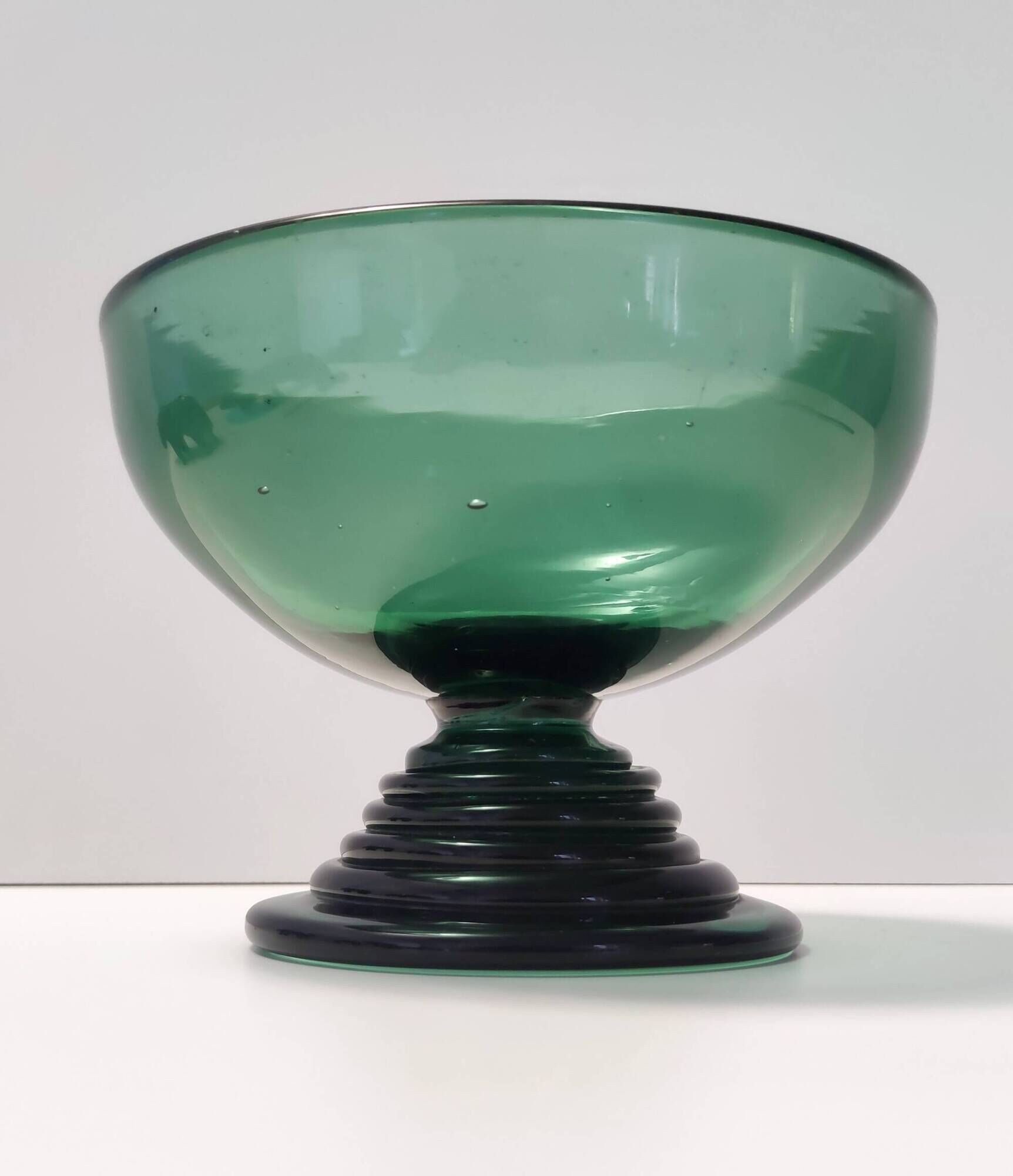 Hand Blown Green Glass Centerpiece / Bowl, Made in Empoli, Italy