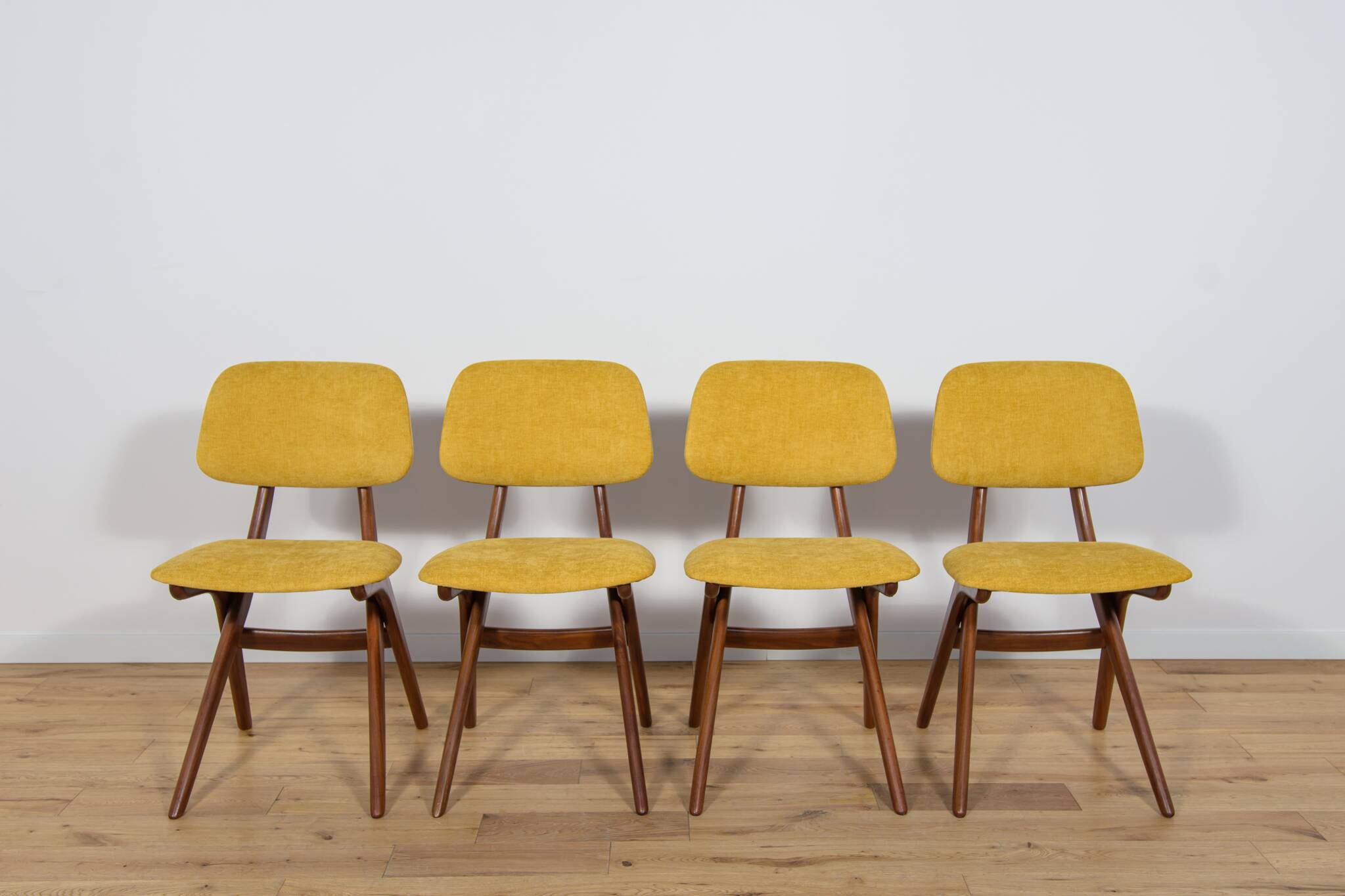 Mid-Century Teak Dining Chairs  Scissor by Louis van Teefelen for Wébé, Netherlands, 1950s, Set of 4